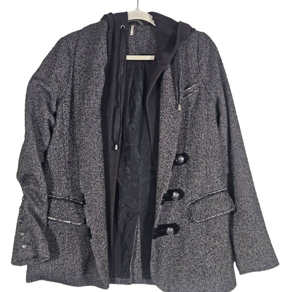 Free People Women’s Tweed Hoodie Jacket Gray S – Layered Cozy Indie Aesthetic - Picture 2 of 11